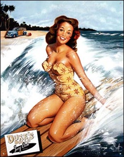 surfing girl pinup