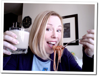 stella quinn with spaghetti and white russian